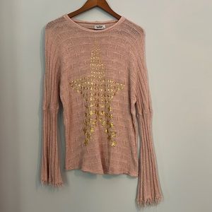 Lauren Moshi Pink & Gold Stars Knit Sweater